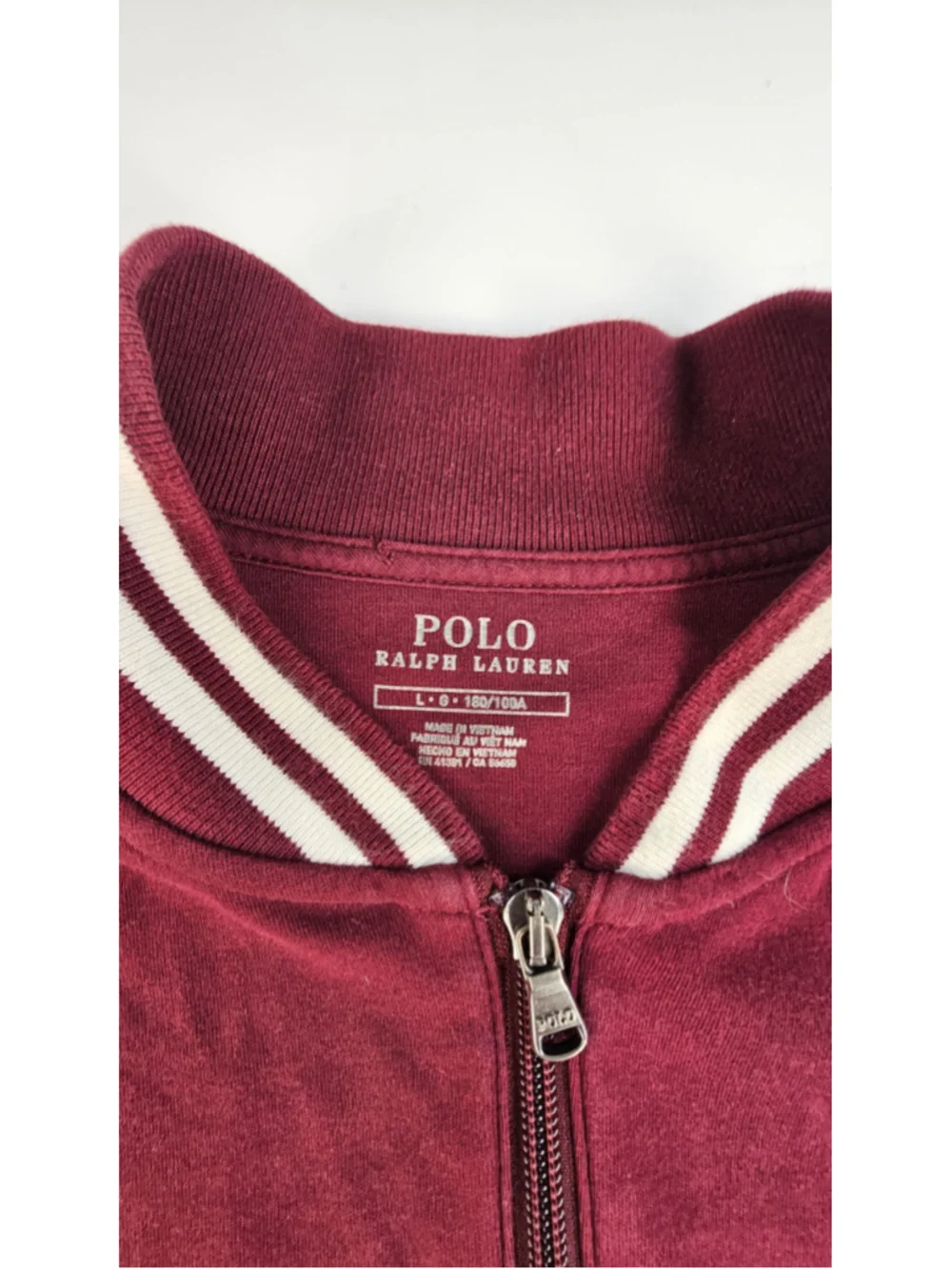 Polo Ralph Lauren Track Jacket Mens L Burgundy White Stripe Full Zip Pony